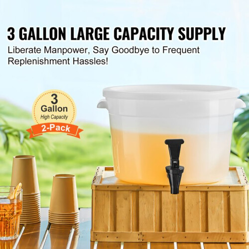 Distributore di Bevande - DUOKU - 3 Galloni - Set di 2 - Plastica - Rubinetto e Coperchio 2