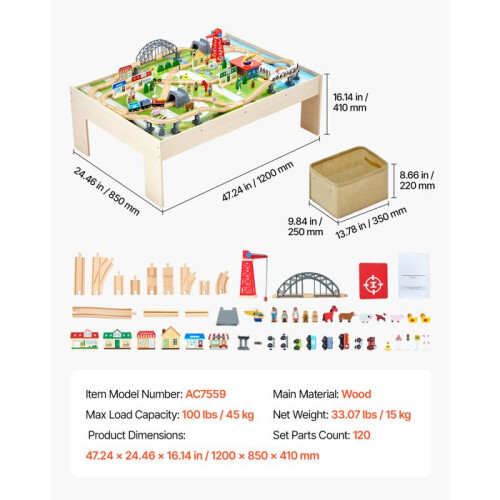 Table d'activités - DUOKU - AC7559 - 120 pièces - Bois - Rangement pliable 1