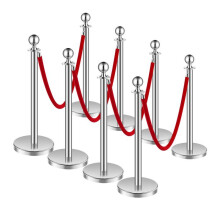 Postes com Cordas de Veludo - DUOKU - Conjunto de 8 - Aço Inoxidável - Base Oca - Veludo Vermelho