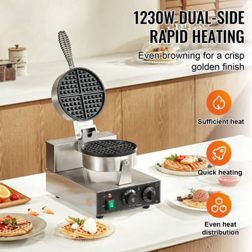 Wafelijzer - DUOKU - HT-1 - 1230 W - RVS - Antiaanbak - Temperatuurregeling 2