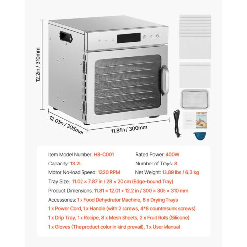 Lebensmittel-Dehydrator - DUOKU - H8 - 8 Ebenen - 400 W - Einstellbare Temperatur 1