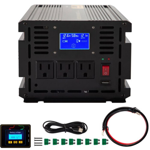Convertisseur Auto - DUOKU - GYM-2000W - 2000 W - 12 V à 120 V - Écran LCD - Télécommande