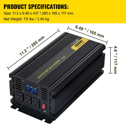 Convertisseur Auto - DUOKU - GYM-2000W - 2000 W - 12 V à 120 V - Écran LCD - Télécommande 1