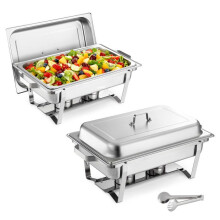 Calentador de Platos Rectangular 2 Piezas-Duoku-8,6 L-Buffet Calentador de Acero Inoxidable-con Tapa-Manija Hueca