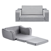 Divano per Bambini 2-in-1-Duoku-Convertibile in Chaise Longue-Mousse 28D e Tessuto Morbido-Grigio, L