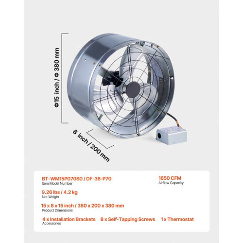 Ventilador de extração de sótão - DUOKU - DF-36-P65 - 15 polegadas - 1300 pi³/min - Montagem em cumeeira 1