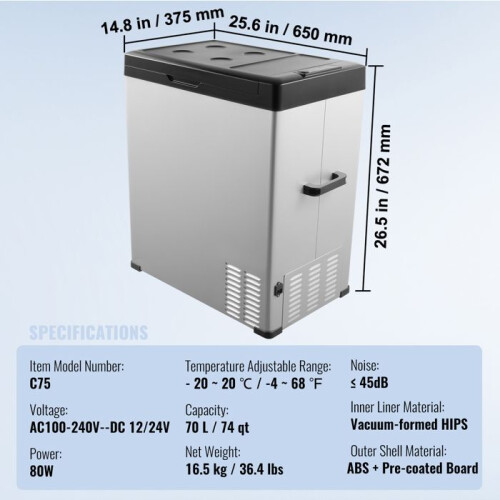 Auto Koelkast - DUOKU - 70 L - Draagbaar - Regelbare Temperatuur - 12 V 1