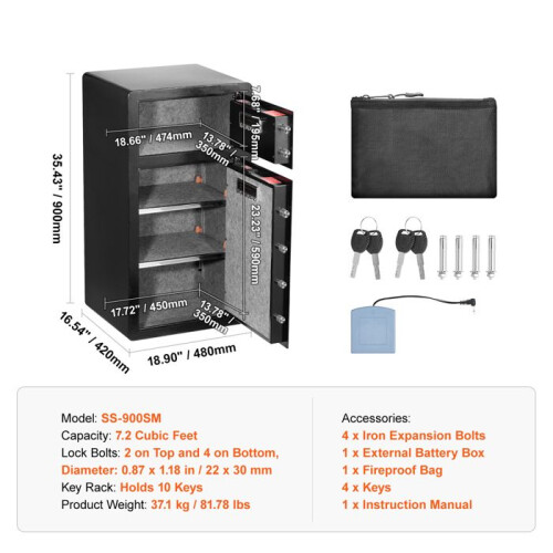 Casseforte - DUOKU - SS-900SM - 7,2 pi³ - Serratura a Chiave e Codice - Ignifugo 1