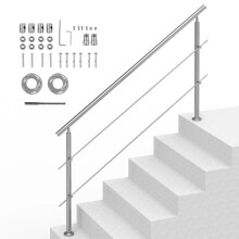 Rampas para Escaleras Exteriores-Duoku-70,9 po-Kit de Rampe de Escalera de Acero Inoxidable con Instalación-2 Barras Transversales