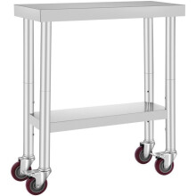 Table de Travail Cuisine - DUOKU - Table de Préparation - Acier Inoxydable - 4 Roues - 3 Niveaux Réglables