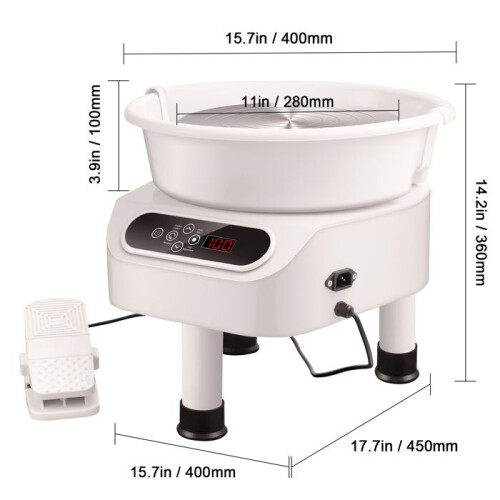 Torno de Cerâmica-Duoku-11 polegadas 450 W-com Pedal e Tela Touch LCD-Roda de Cerâmica com Direto com 3 Pés-Branco 1