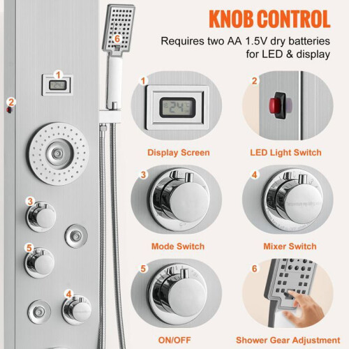 Panneau de Douche - DUOKU - 8039FL - 6 Modes - LED - 4 Jets de Massage 1