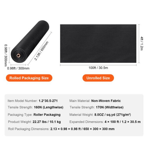 Geotextil - DUOKU - 4x100FT - 8OZ - Robuste Bodenabdeckung - Unkrauthemmend - Schwarz 1