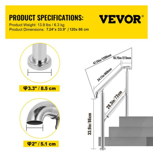 Leuning - DUOKU - BXG-3STAP - RVS - Capaciteit 220 lb - Verstelbaar 1
