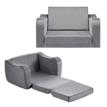 Sofá para Crianças 2-em-1-Duoku-Converter em Chaise Longue-Camas dobráveis e confortáveis-com Braços-Cinza, M