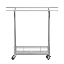 Portant à Vêtements Mobile avec Roulettes-Duoku-avec 2 Barres de Suspension-Panier de Rangement-Capacité de Charge 150 kg