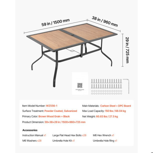 Mesa de Jardín - DUOKU - Rectangular - Acero Galvanizado - Acabado Efecto Madera - 1505 mm 1