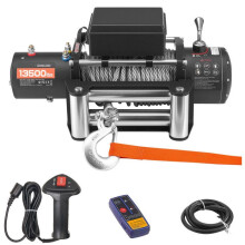 Elektrowinde 12 V DC 6100 kg-Duoku-mit Stahlseil Φ 9,5 mm x 24 m-Funk- und Kabel-Remote-IP55-Dichtheit