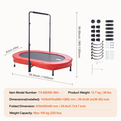 Trampolim - DUOKU - Mini Dobrável - 56x36 polegadas - Vermelho - Para Crianças - 100 kg 1