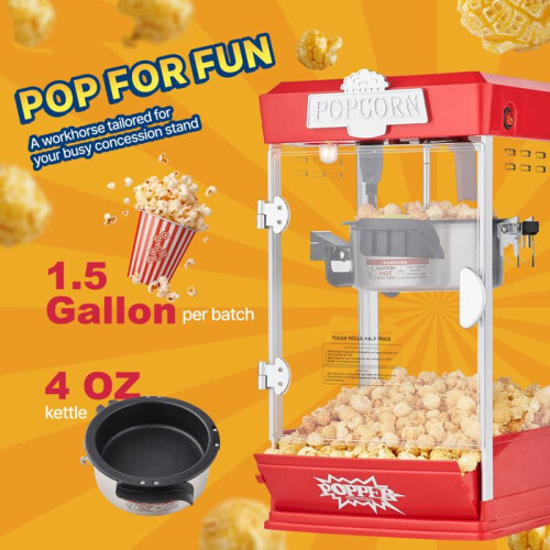 Machine à Pop-corn - DUOKU - 6077 - 480 W - 4 oz - Style Cinéma - Rouge 2