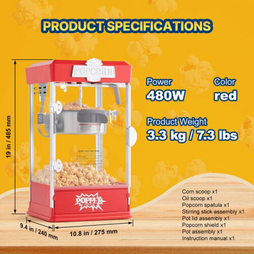 Machine à Pop-corn - DUOKU - 6077 - 480 W - 4 oz - Style Cinéma - Rouge 1