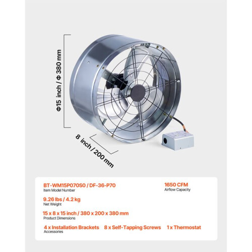 Dachboden-Abluftventilator - DUOKU - JBSF-320 - 30 cm - 1.300 ft³/min - Einstellbares Thermostat 1