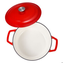 Cocotte in Ghisa 5,68 L-Duoku-con Coperchio e Manici Pratici-Resistente e Durevole-Arrostire e Cuocere il Pane-Rosso