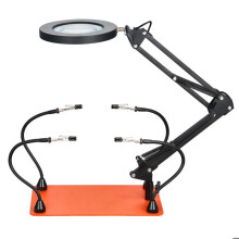 Terceira mão de soldagem - DUOKU - LFS0203 - 4 braços flexíveis - Lâmpada lupa LED 3X - Alimentação USB 8W
