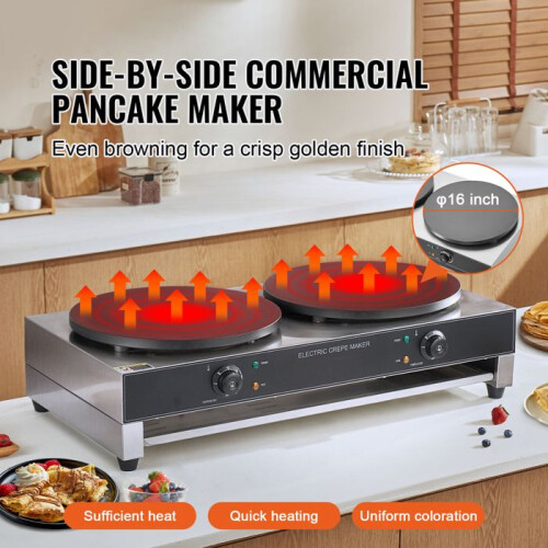 Crepeira elétrica de dupla cabeça - DUOKU - HT-2E - 2 x 16 polegadas - 6000 W - Aço inoxidável antiaderente 2