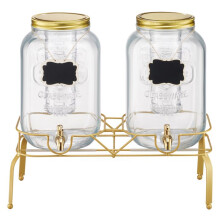 Distributeur de Boissons - DUOKU - 8 L - 2 pièces - Carafe en Verre - Support Métallique