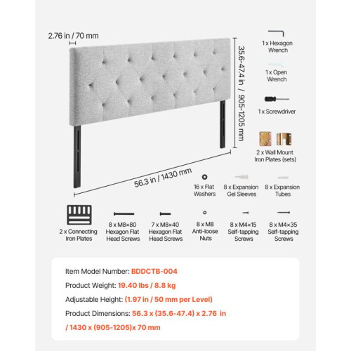 Testata Letto - DUOKU - Regolabile in Altezza - Design Capitonné - Ideale per Camera d'Hotel 1