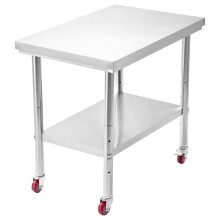 Table de Travail - DUOKU - GZT90*60*85 - Acier Inoxydable - 60 x 90 cm - Roulettes et Étagère Ajustable