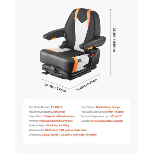 Sella per carrello elevatore - DUOKU - TY-B29-1 - Schienale regolabile 10–120 - Braccioli regolabili - Interruttore di sicurezza 1