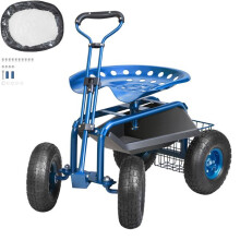 Carrinho de Jardim - DUOKU - Modelo com Rodas - Assento Giratório 360 - Capacidade 136 kg - Cor Azul