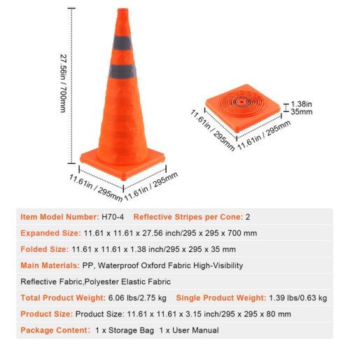 CONE DE SEGURANÇA-Duoku-Conjunto de 4 CONES DE SINALIZAÇÃO PLEGÁVEIS de 28 Polegadas-CONES DE CONSTRUÇÃO com COLARES REFLEXIVOS 1
