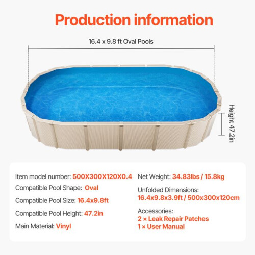 Poolabdeckung - DUOKU - Oval - 16,4 x 9,8 ft - Unibead-Vinyl - Standardmaß 1