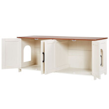 Litterbox Meubel - DUOKU - SR253073WH - Ingebouwde Kast - Bruine en Witte Afwerking - 4 Deuren