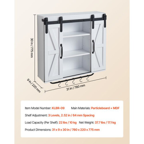 Wandkast - DUOKU - KLBR-09 - 2 Deuren - Verstelbaar Plank - Wit 1