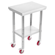 Table de Travail en Acier Inoxydable-Duoku-61 x 45 cm-Equipée de Roulettes et d'Une Etagère Inférieure Ajustable