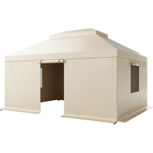 Capa de Gazebo para Inverno-Duoku-3,66 x 4,9 m-Cobertura para Telhado Rígido Duplo-com Paredes Laterais e Janelas em Malha