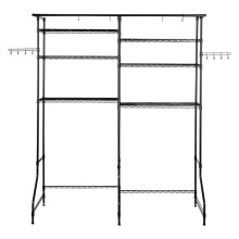 Étagère de Rangement-Duoku-pour Lave-Linge et Sèche-Linge à 6 Niveaux-Etendoir à Linge avec Tringle et Crochets-Noir