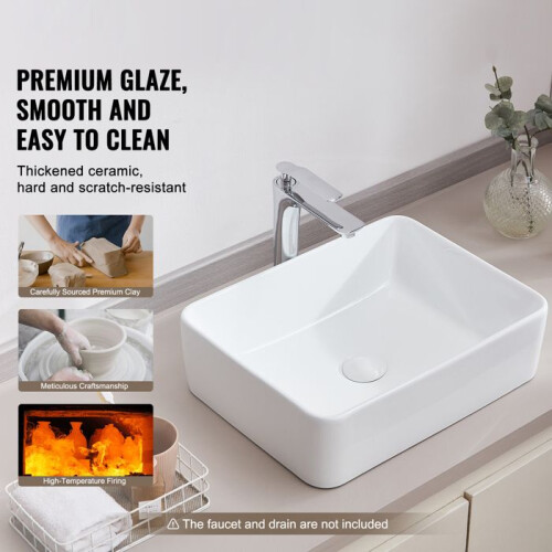 Lavabo - DUOKU - Rectangular - Cerámica Blanca - 19" x 14,7" - Estilo Moderno 2