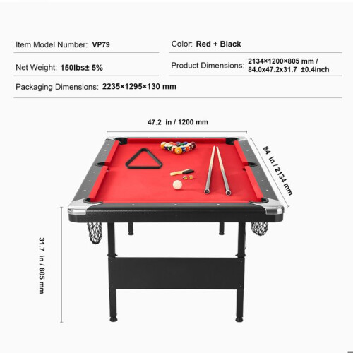 Tavolo da biliardo - DUOKU - VP79 - Portatile - Pieghevole - Rosso e Nero 1