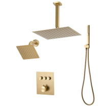 Douchekraan set - DUOKU - FS10281-BG-G - Geborsteld goud - Thermostatisch systeem - 3 functies