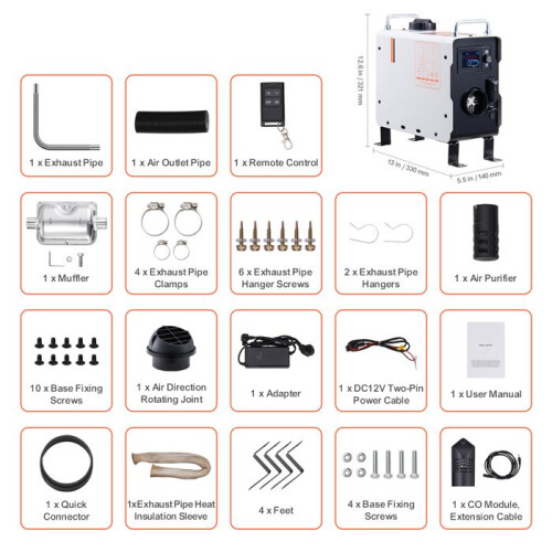 Chauffage d'air portable - DUOKU - ZM2003 - 2 kW - 12-24 V DC - Bluetooth, télécommande, écran 1