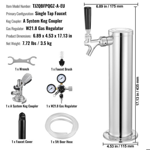 Tireuse à bière - DUOKU - Kegerator - Robinet unique - Coupleur système A - Régulateur W21.8 1