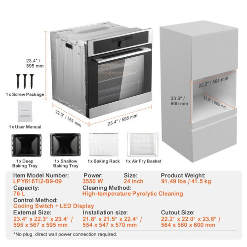 Forno Elétrico - DUOKU - LPY616Ti2-B9-09 - 24 polegadas - 76 L - 16 Funções de Cozinha 1