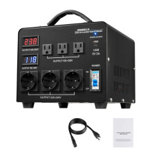 Transformador de Tensão Bidirecional 220 V para 110 V e 110 V para 220 V-Duoku-3000 VA-com 3 Tomadas US-3 Tomadas EU-Tela LCD