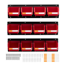 Muur Bakhouder 12 PCS-Duoku-Stapelbare Opbergbakken en Metalen Rails-voor Werkplaats of Garage-Rood