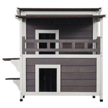 Casa para Gato Exterior - DUOKU - DUSCH2407 - Resistente a la Intemperie - 2 Pisos - Con Balcón